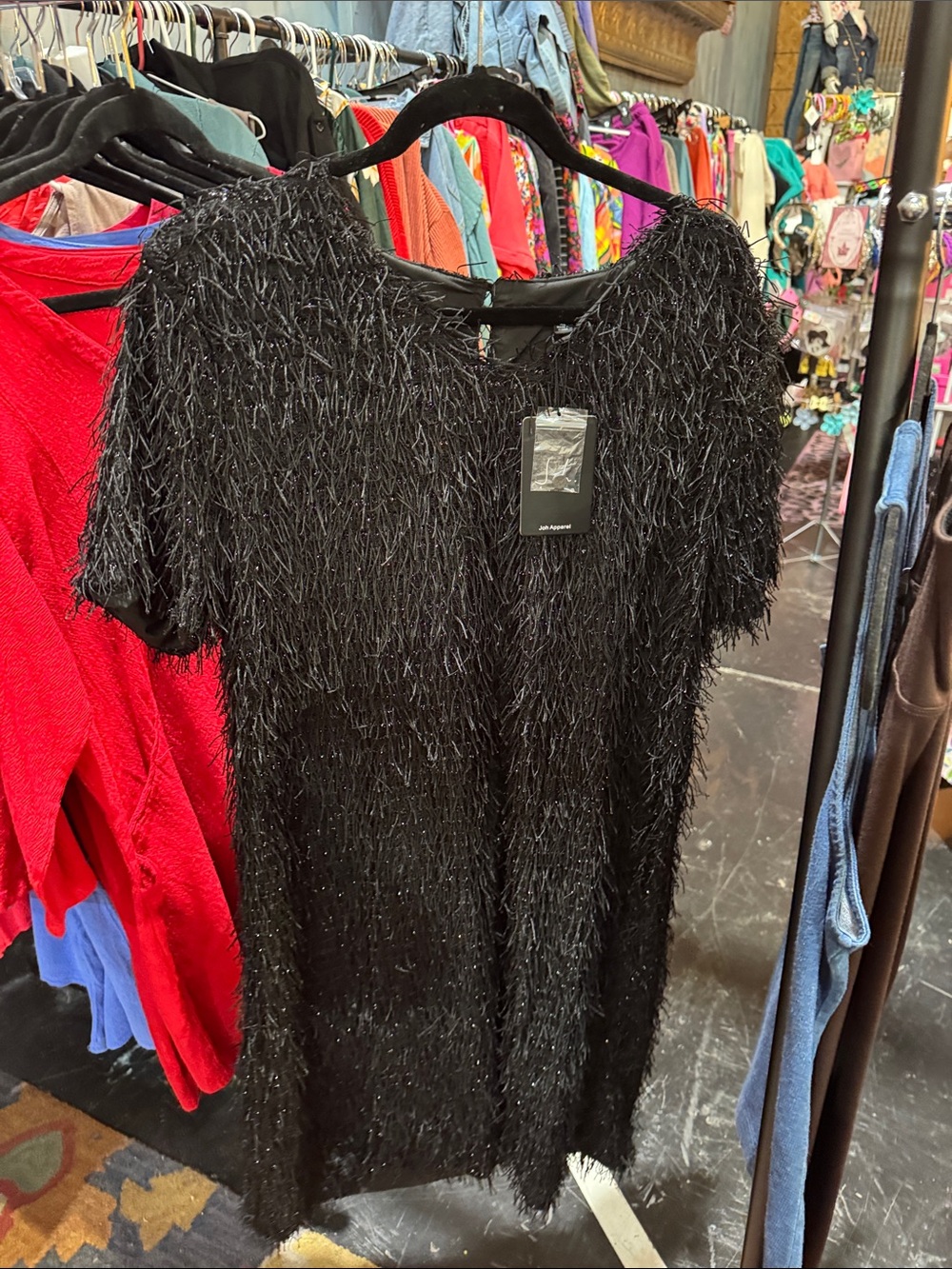 Black Textured Fringe Mini Dress — Unbranded